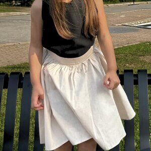 Cream Organic Cotton Midi Skirt for Girls: Adjustable Waistband, Summer Style